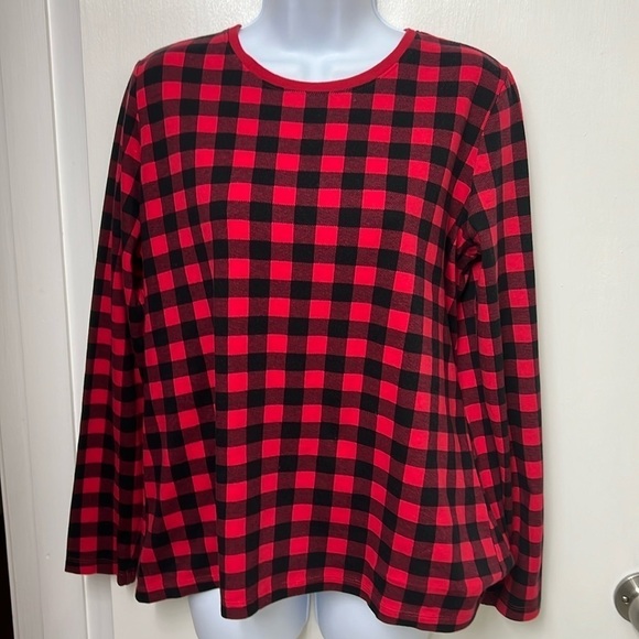 Kim Rogers Red & black plaid 100% cotton crewneck, long sleeve shirt Sz M - Picture 1 of 9